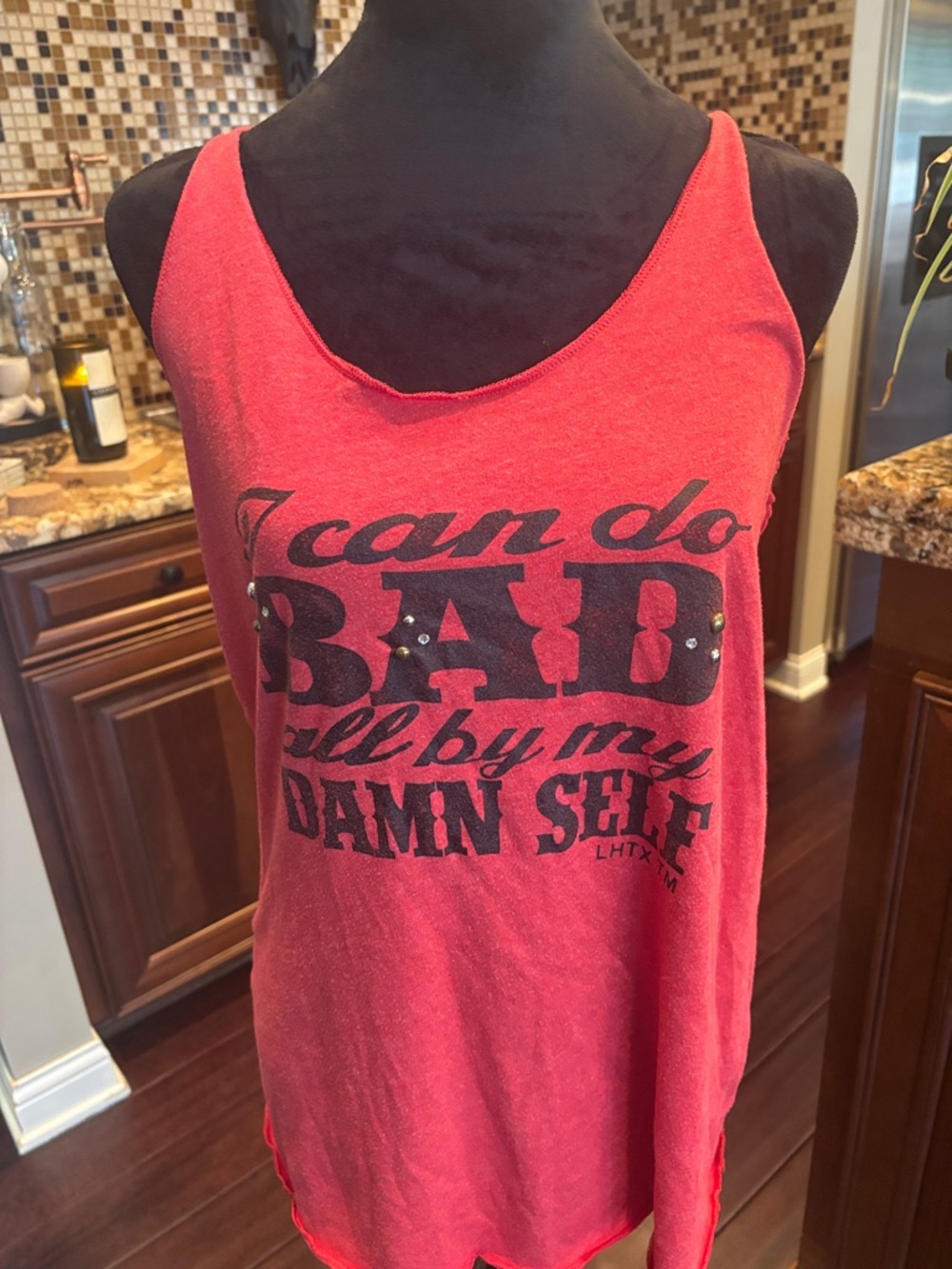 Women’s Red Graphic Studded Tank Top - Statement Sleeveless Tee